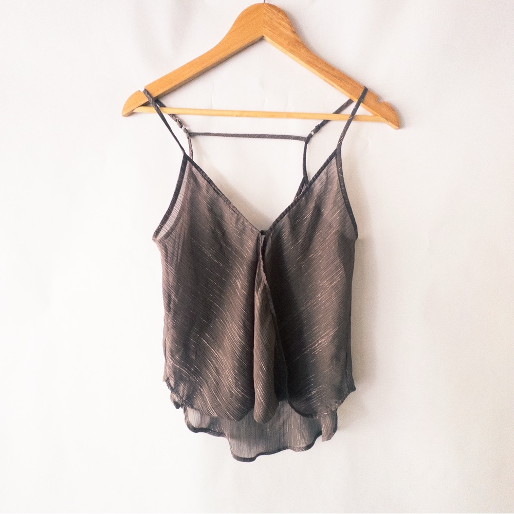 Sheer Metallic Bronze Strappy Layered Camisole